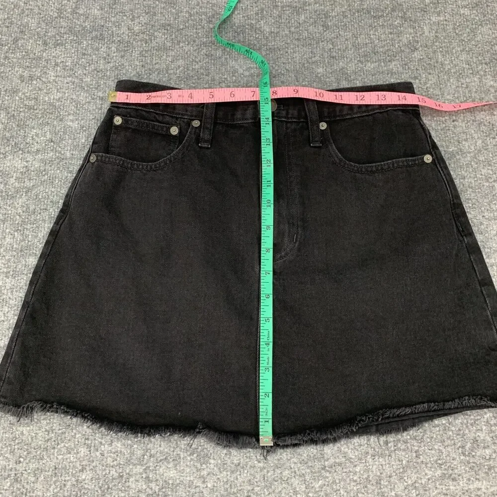 Madewell McCarren Denim Mini Skirt Womens 27 Black Wash Cotton Pockets Raw Hem